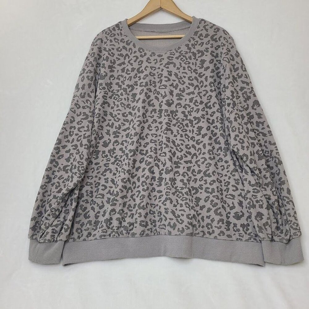Dazy Sweatshirt Women's XL Gray Leopard Print Ribbed Cotton - Picture 7 of 7